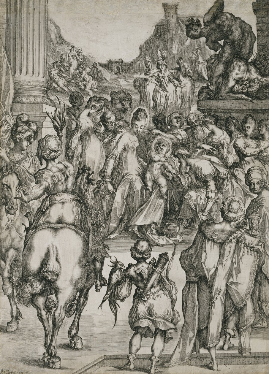 The Adoration of the Magi, ca. 1614-17 (radering med gravering) af Jacques Bellange