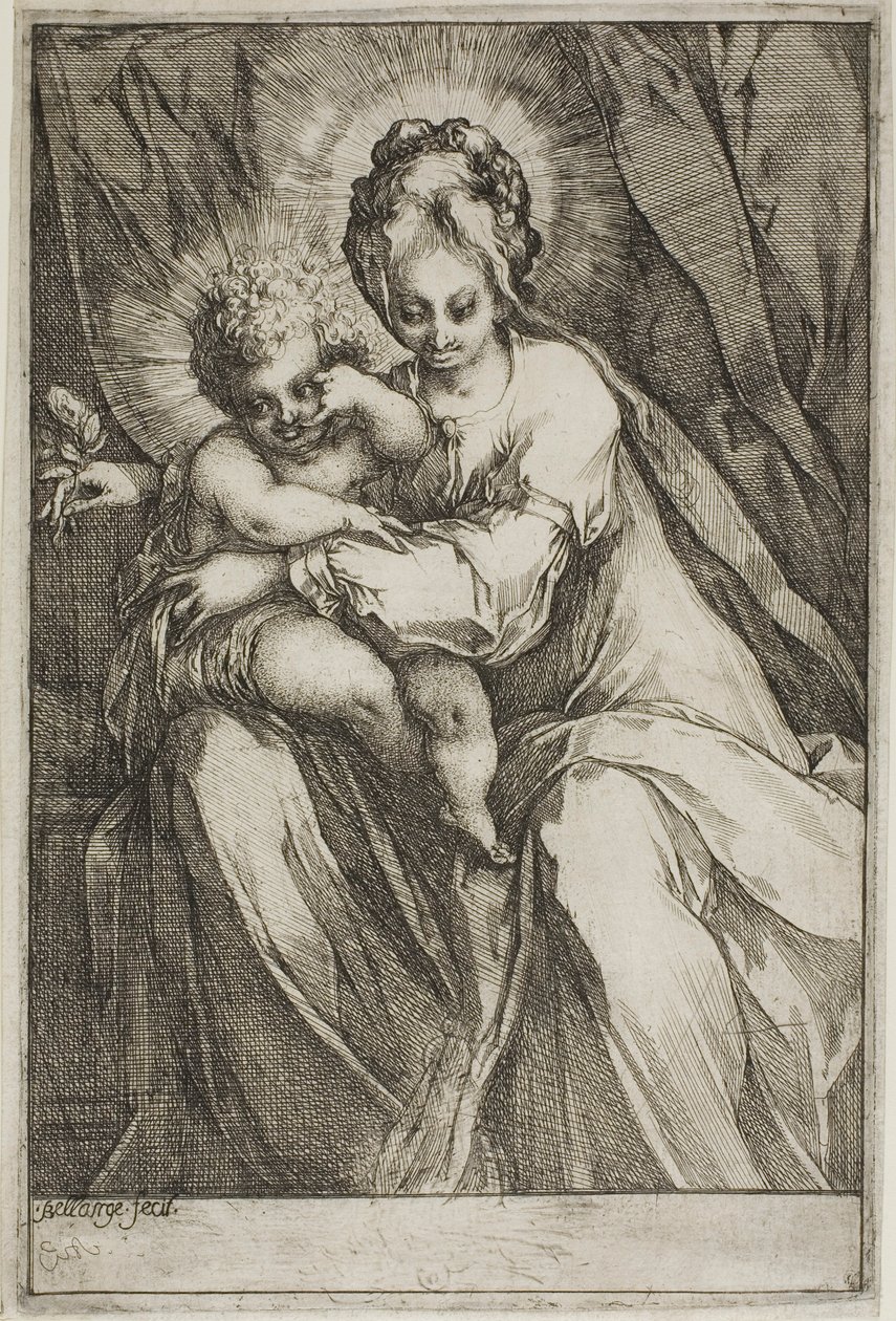 Jomfruen og barnet med en rose af Jacques Bellange