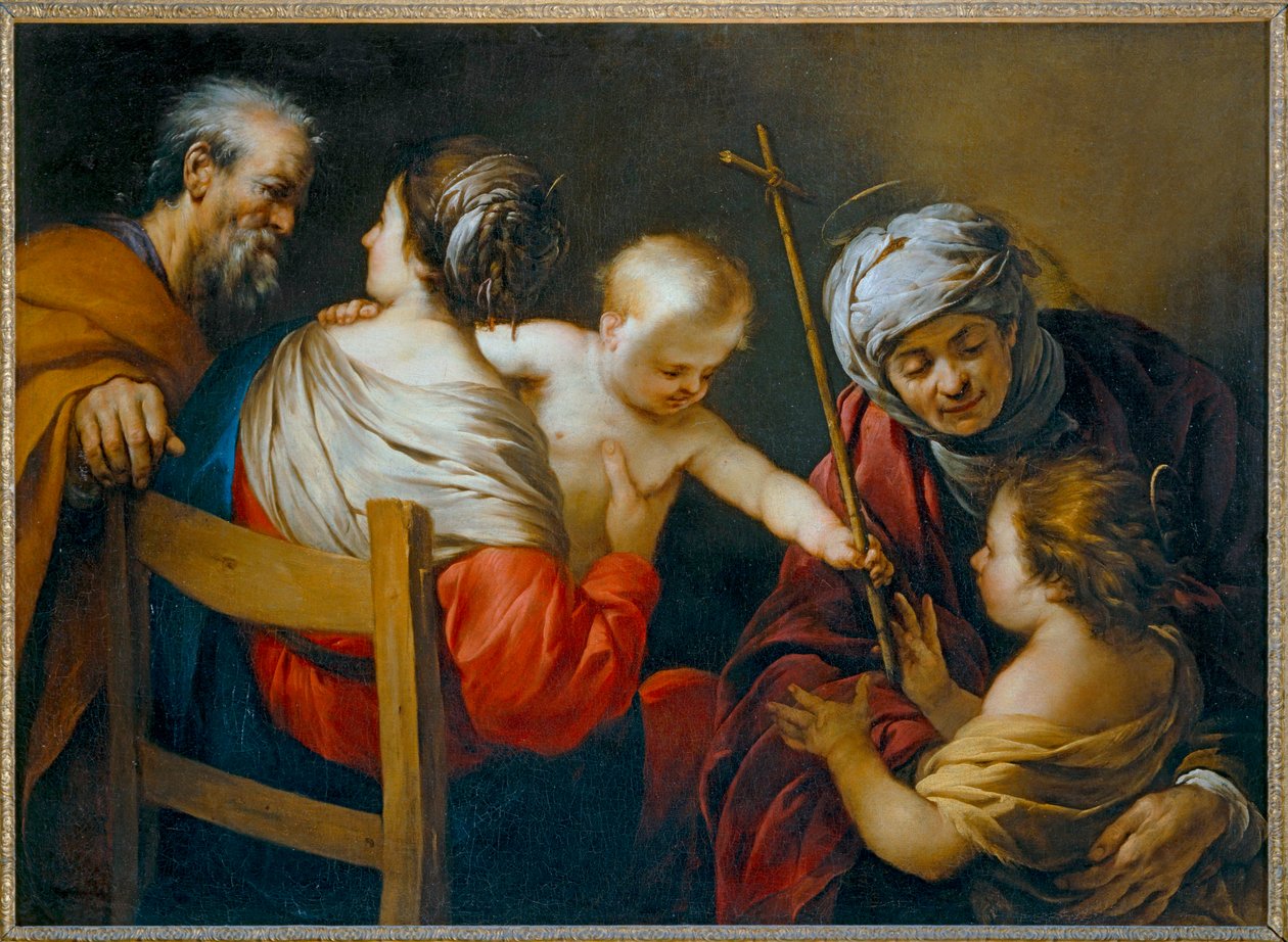 Den hellige familie med Sankt Elisabeth og den lille Johannes Døberen, som Jesusbarnet giver et sivkors - Den hellige familie med Sankt Elisabeth ... af Jacques Blanchard
