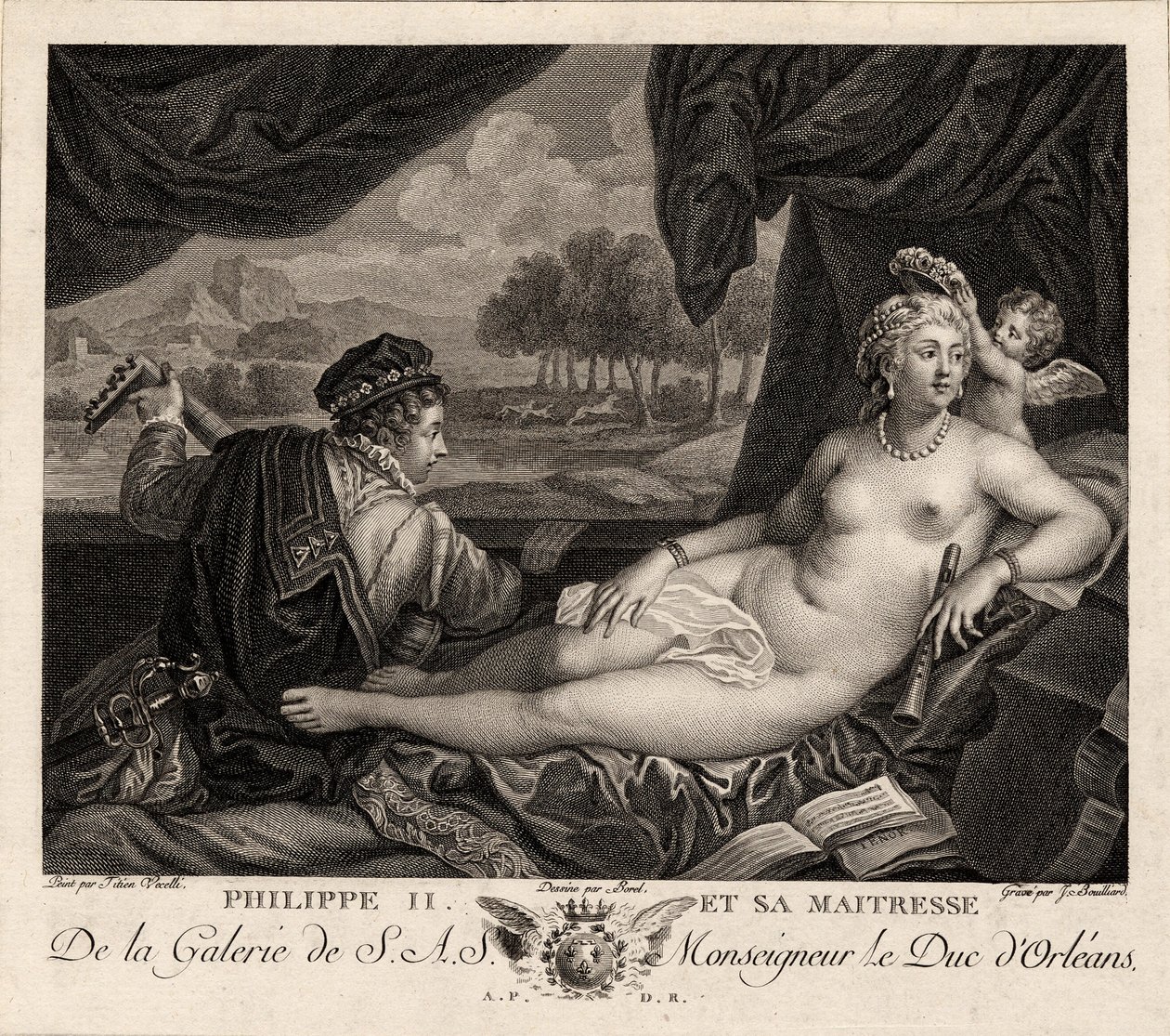 Filip II og hans elskerinde efter Tizian, ca. 1780 af Jacques Bouillard