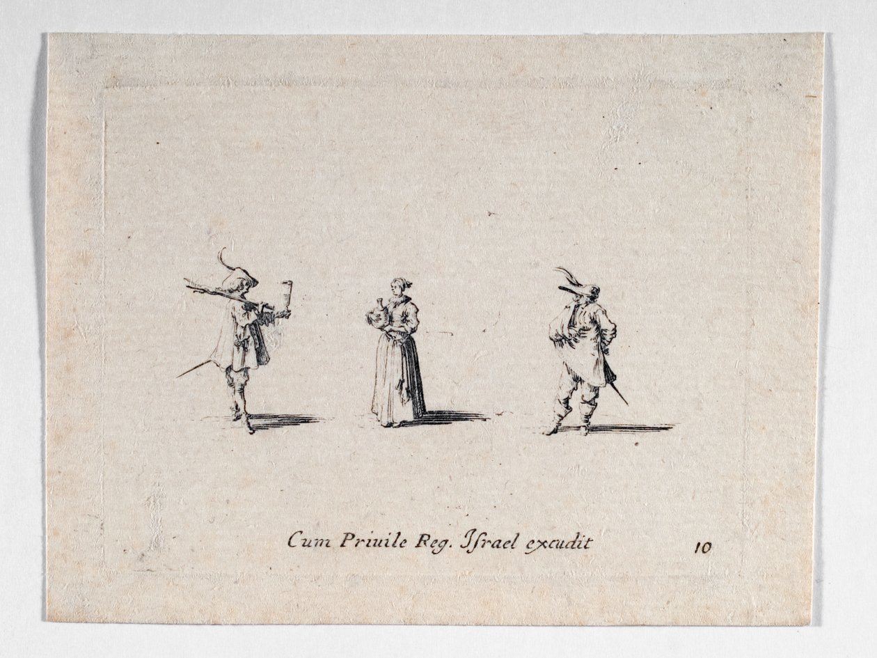 En dame med en vinflaske og to kavalerer, fra ... (kobberstik) af Jacques Callot