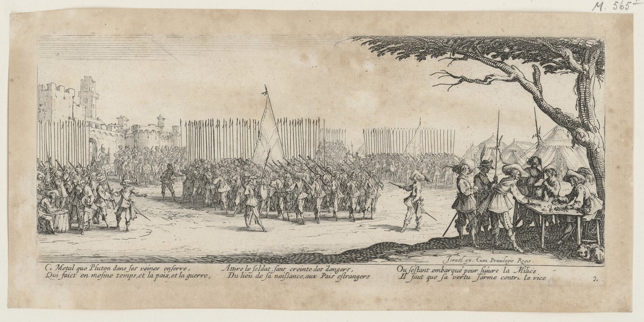 Rekruttering af tropper, side 2 i serien »Krigens rædsler« af Jacques Callot