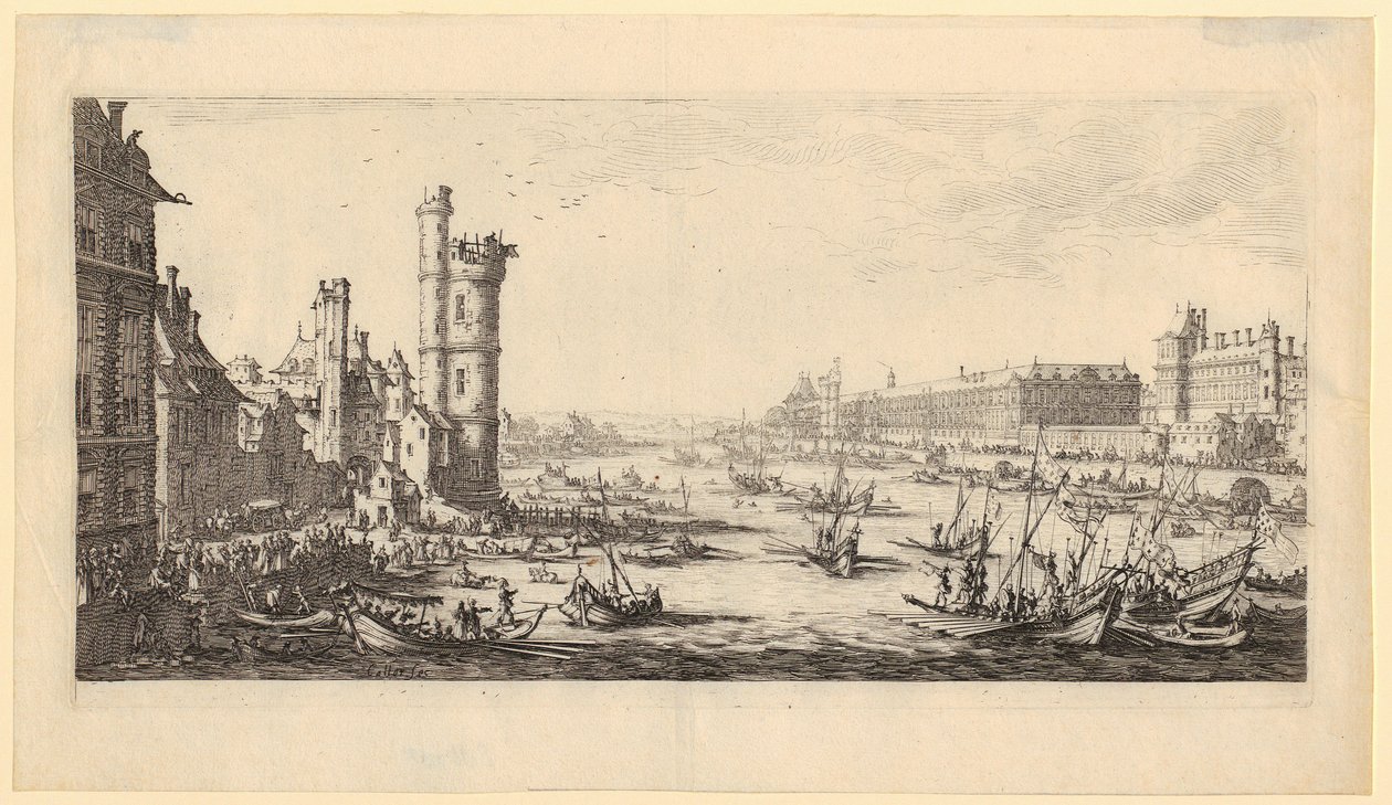 Udsigt over Louvre, blad 1 i serien »De to store udsigter over Paris« af Jacques Callot