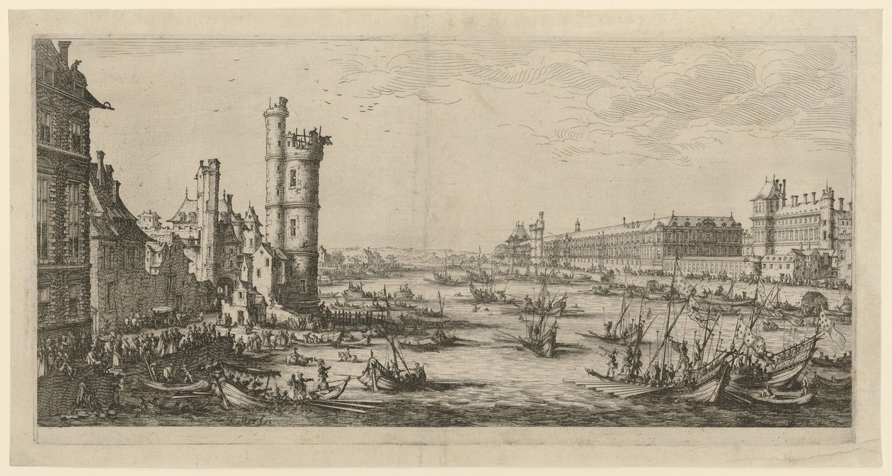 Udsigt over Louvre, blad fra serien «To store udsigter over Paris» af Jacques Callot