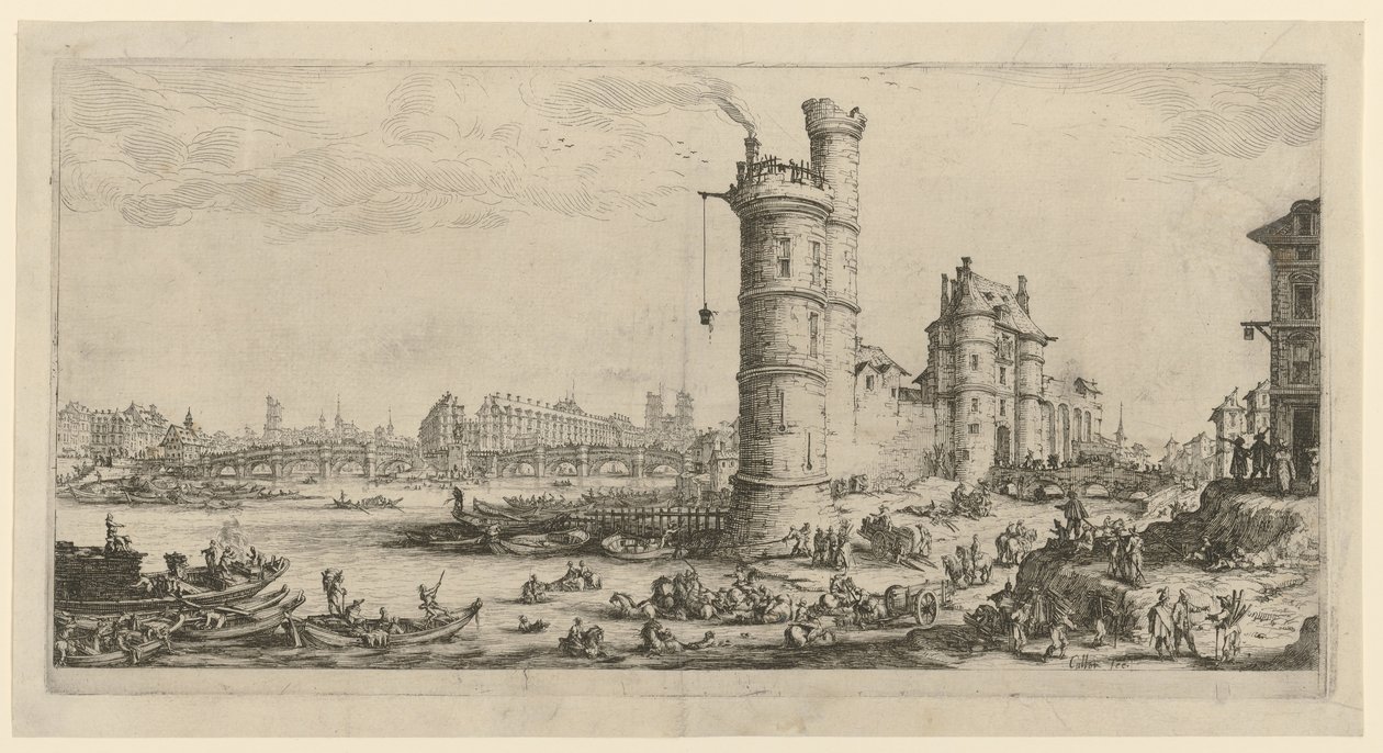 Udsigt over Pont-Neuf, blad fra serien »To store udsigter over Paris« af Jacques Callot