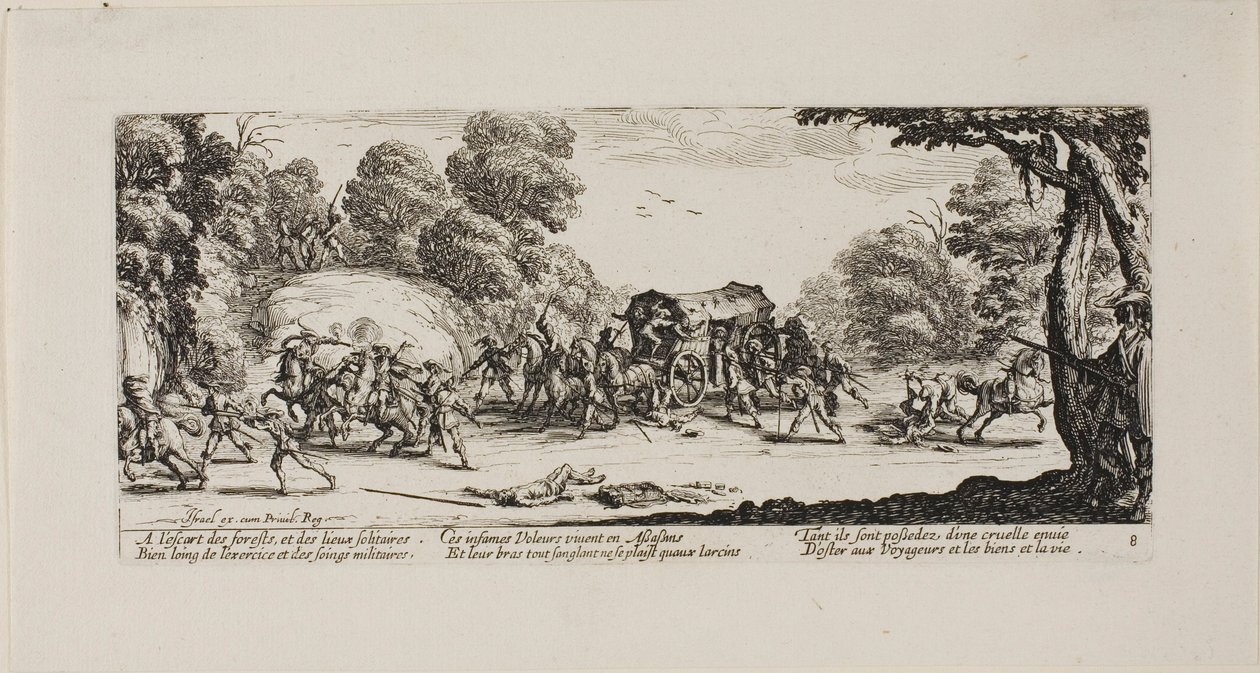 Attack on the Coach, plade otte fra The Miseries of War af Jacques Callot