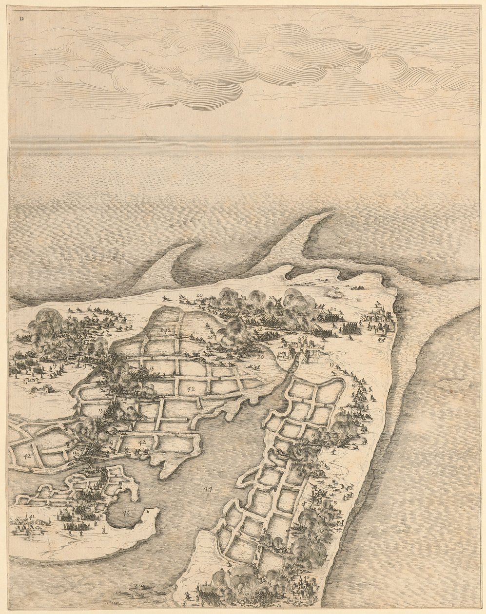 Udsnit fra »Belejringen af citadellet St. Martin på Île de Ré« af Jacques Callot
