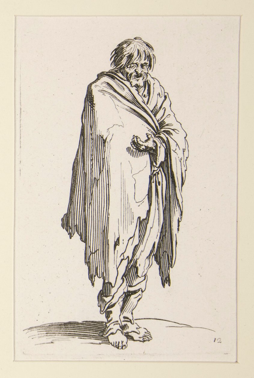 Barhovedet tigger med uskoede fødder, fra The Beggars af Jacques Callot