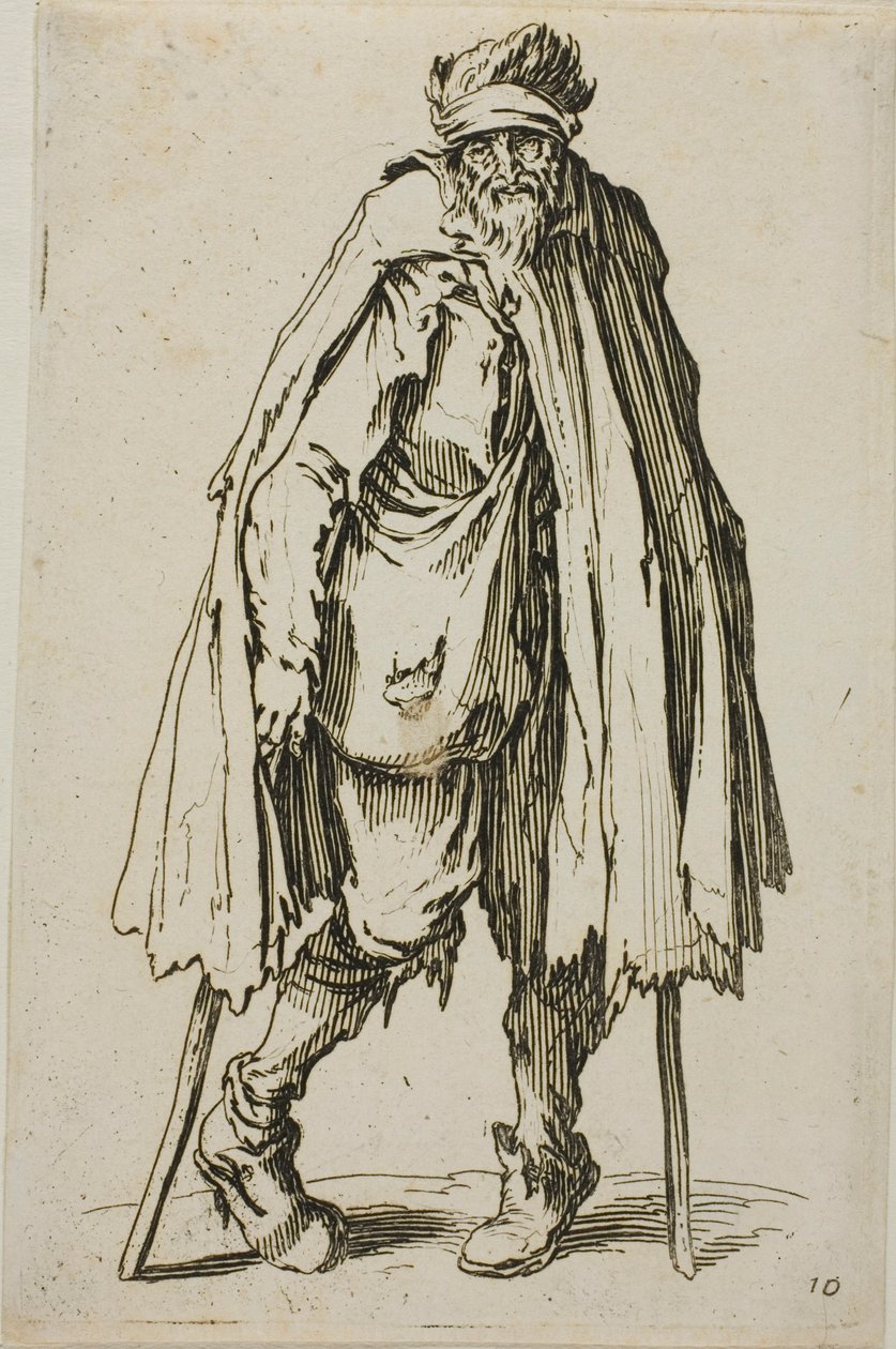 Beggar Leaning on a Stick, tallerken nitten fra The Beggars af Jacques Callot