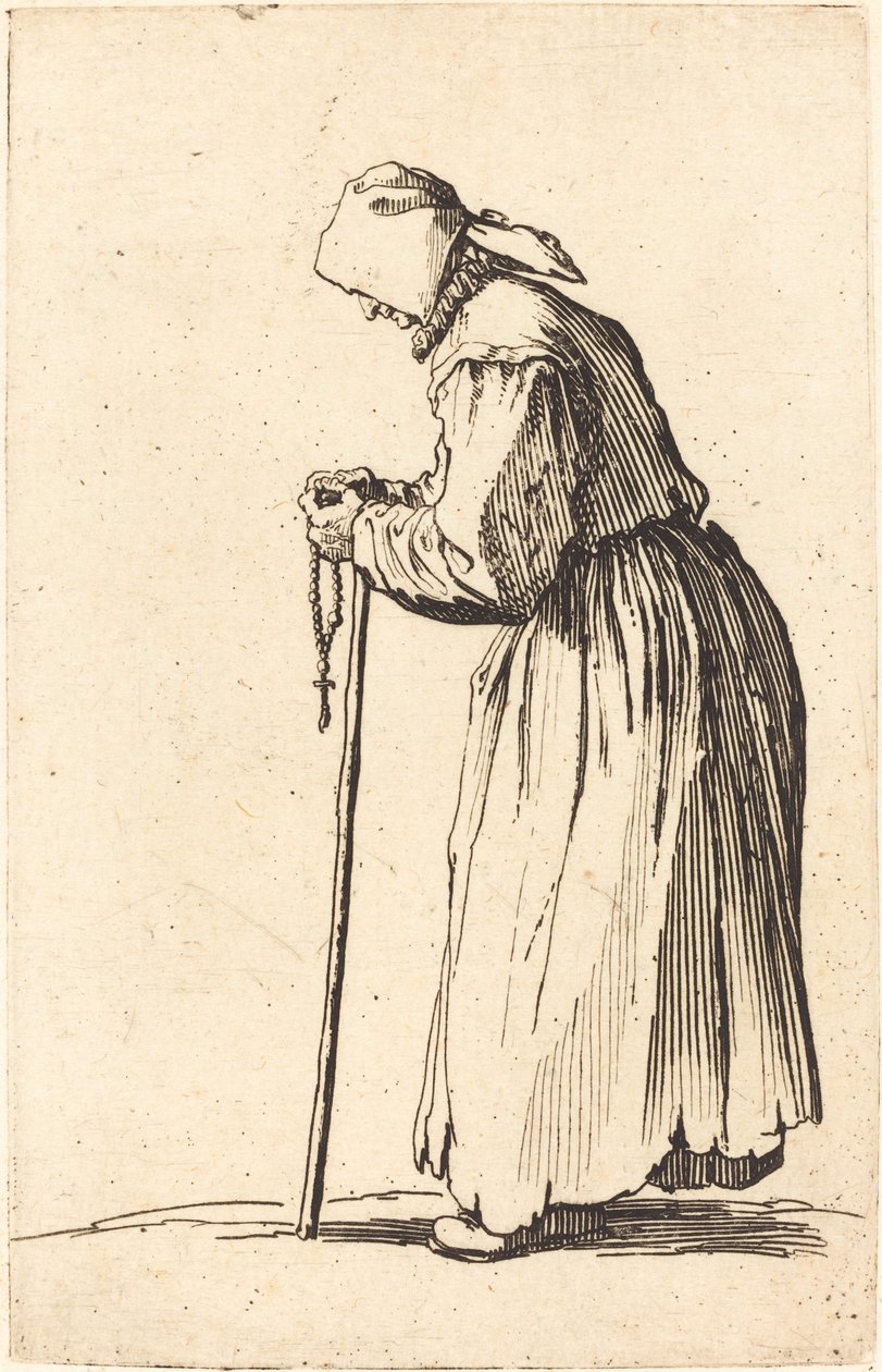 Tiggerkvinde med rosenkrans af Jacques Callot
