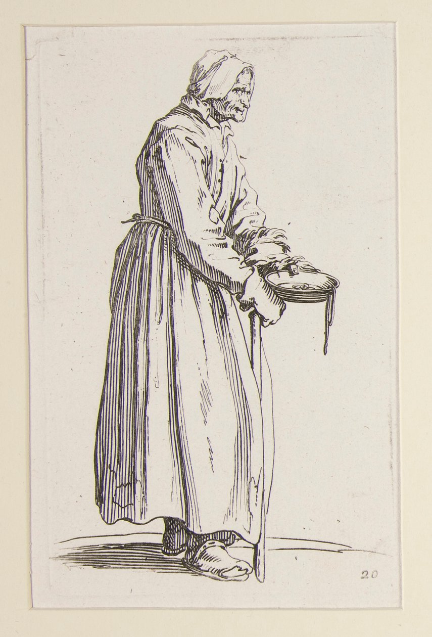 Tiggerkvinde, der bærer en skål, fra The Beggars (La mendiante a la sebille) af Jacques Callot