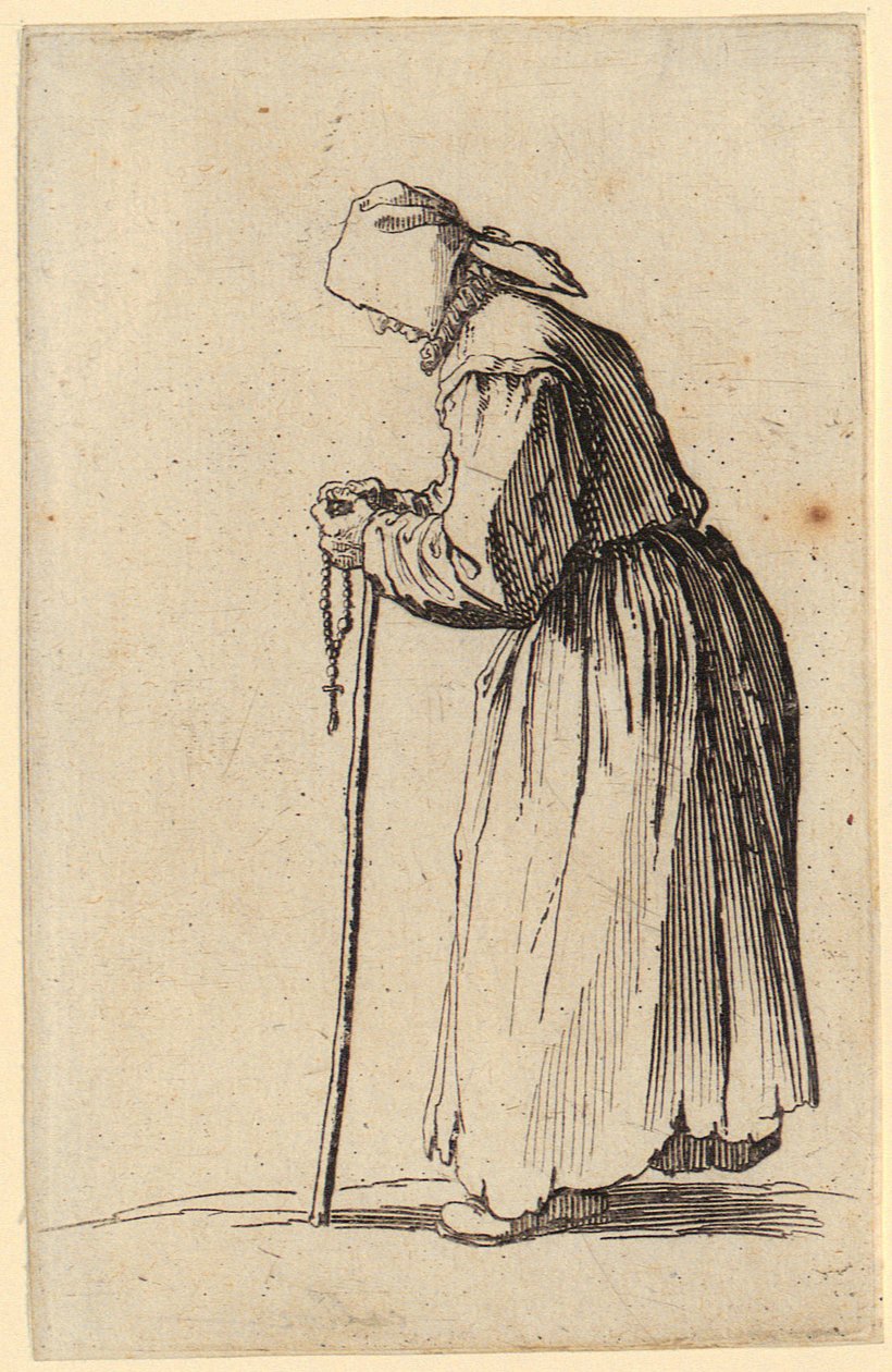 Tiggerske med rosenkrans, blad 7 fra serien "Tiggerne" af Jacques Callot