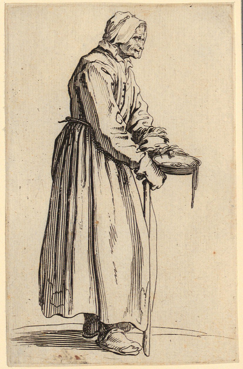 Tiggende kvinde med tallerken, blad 20 fra serien „Tiggerne“ af Jacques Callot