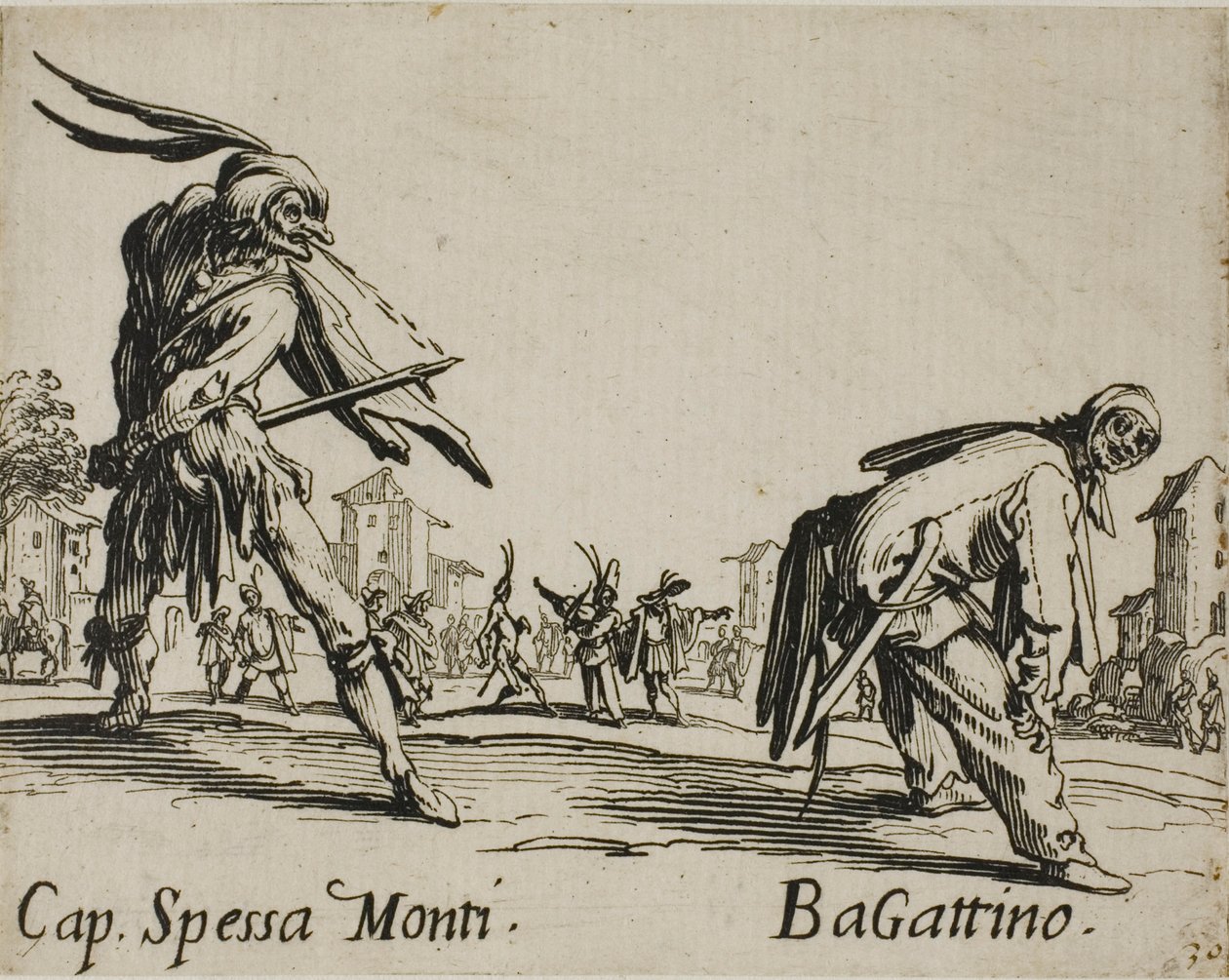 Capitan Spessa Monti - Begattino, tallerken 10 fra Balli di Sfessania af Jacques Callot