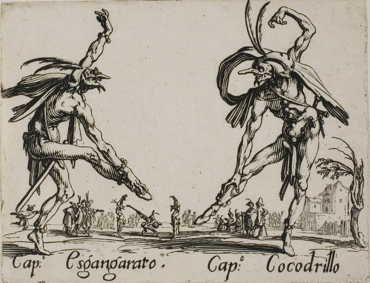 Kaptajn Esgangarato - Kaptajn Cocodrillo, plade 14 fra Balli di Sfessania af Jacques Callot