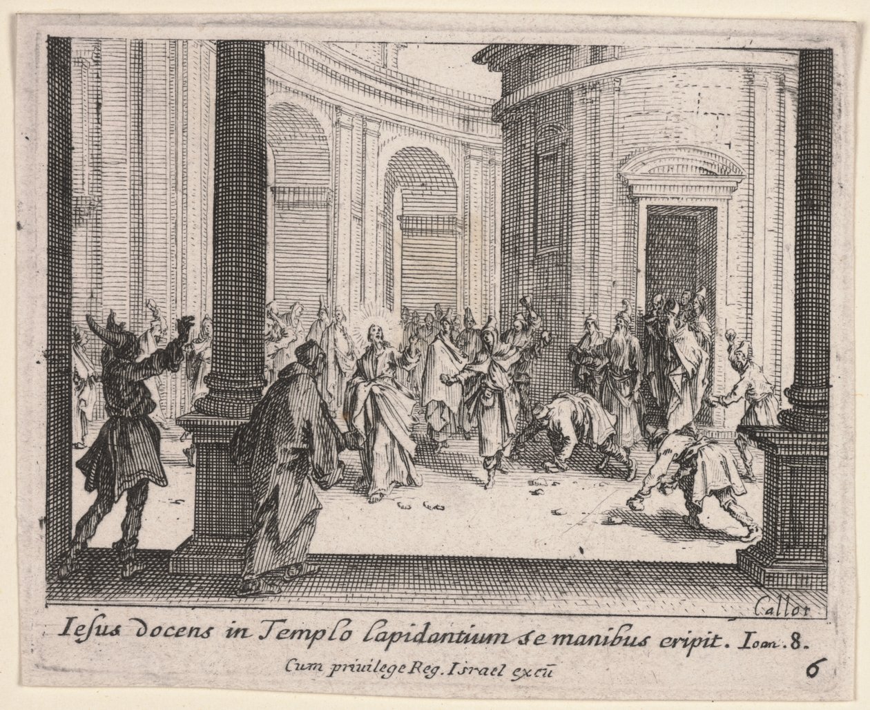 Kristus bliver stenet fra templet af Jacques Callot