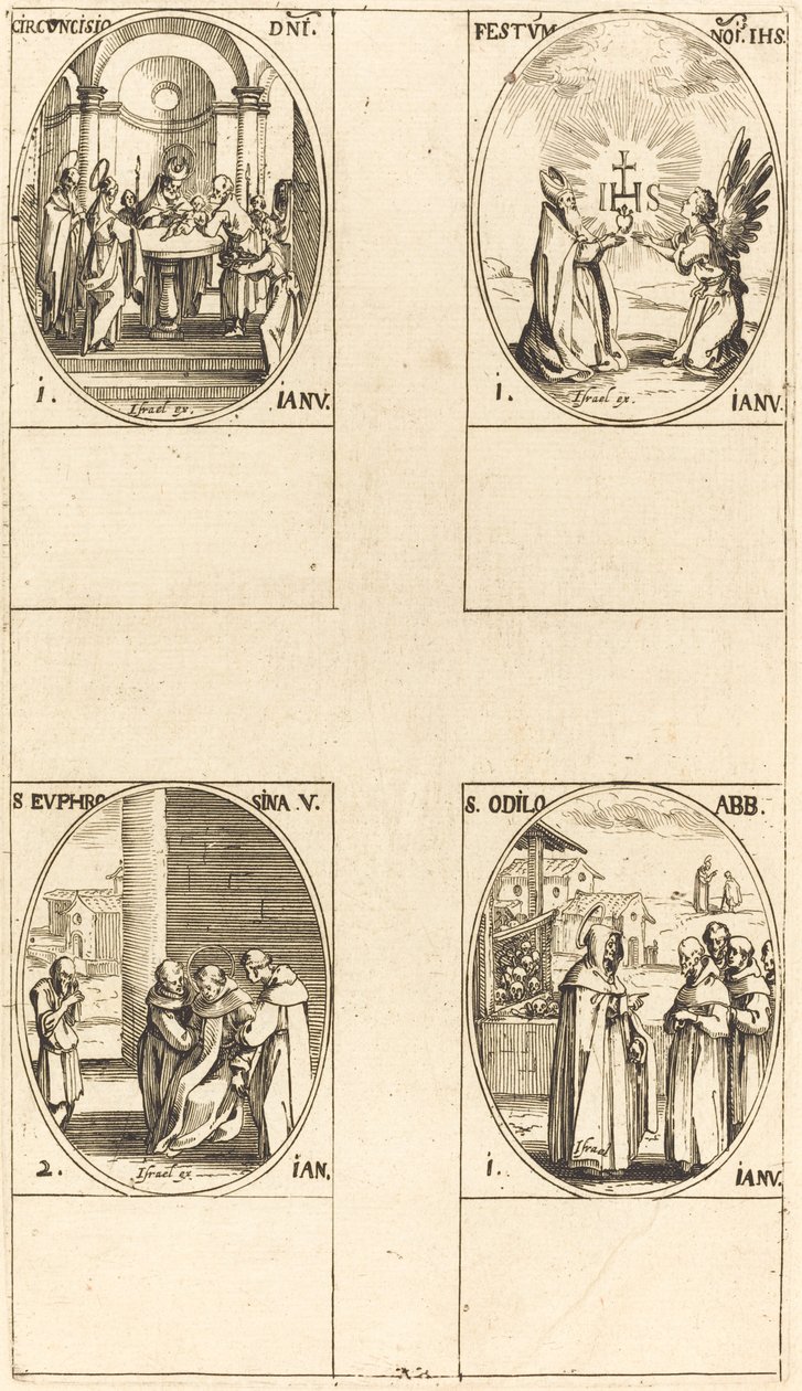 Omskæring; Festival for Kristi navn; St. Odilo; St. Euphrosyna af Jacques Callot