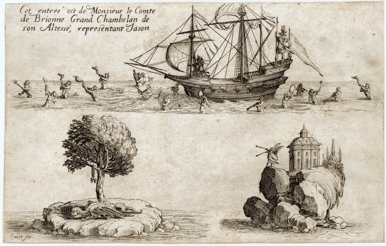 Combat a la barriere: indtoget af Monsieur le Comte de Brionne, storkammerherre for hans højhed Karl IV af Lorraine ... (kobberstik) af Jacques Callot