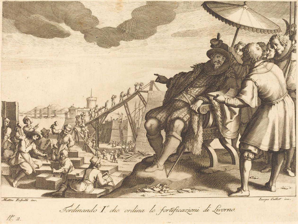 Opførelse og befæstning af havnen i Livorno af Jacques Callot