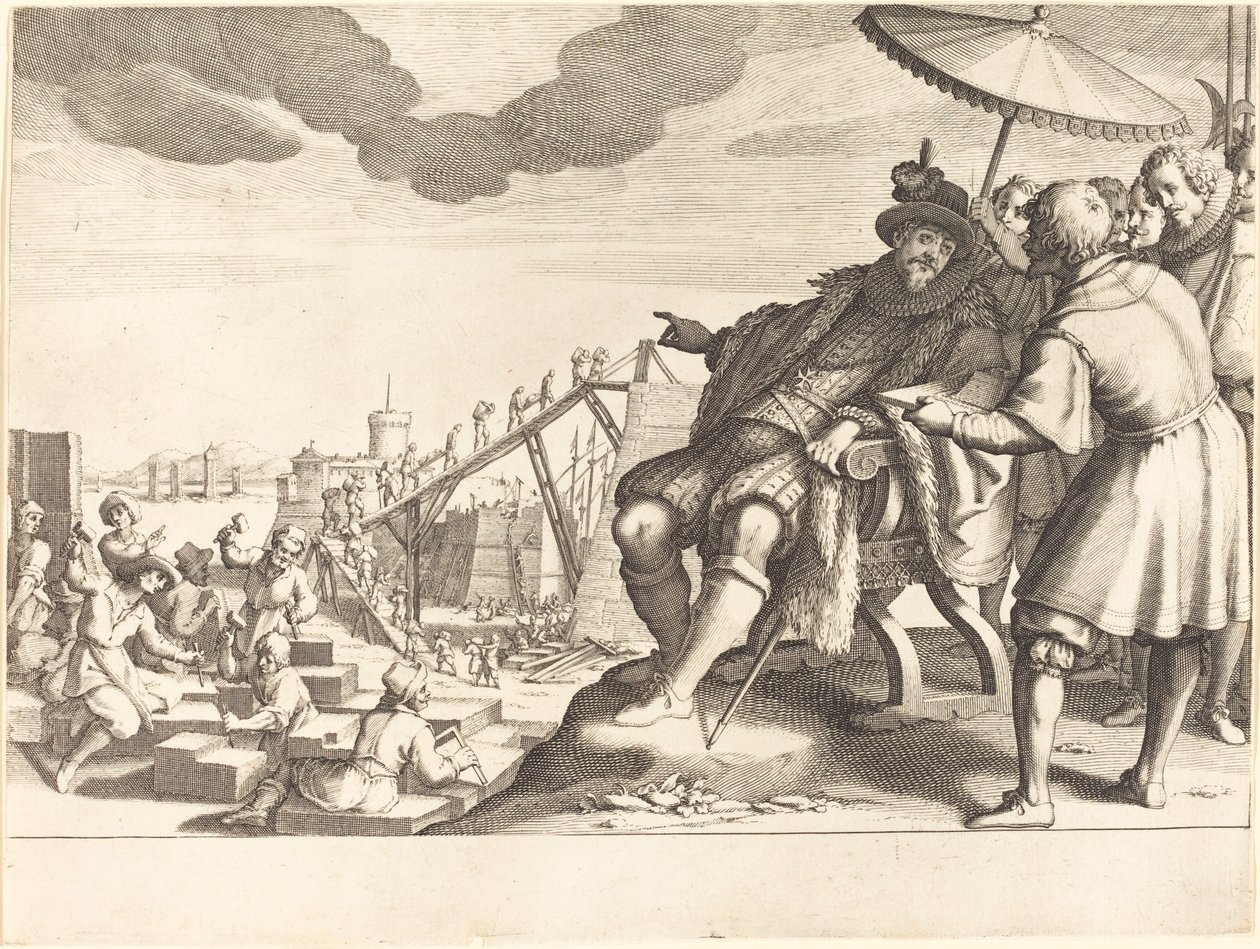 Konstruktion og befæstning af havnen i Livorno, ca. 1614. af Jacques Callot