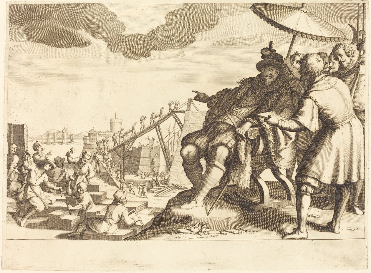 Konstruktion og befæstning af havnen i Livorno, ca. 1614. af Jacques Callot