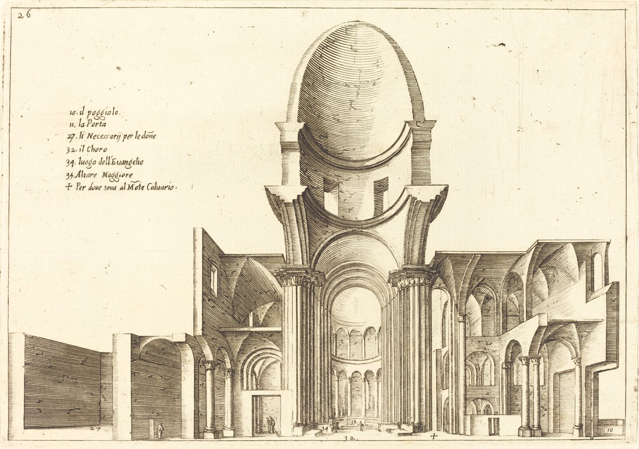 Tværsnit af en kirke af Jacques Callot