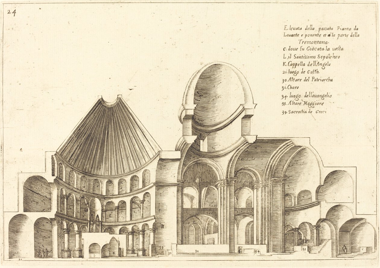 Tværsnit af Den Hellige Gravs Kirke af Jacques Callot