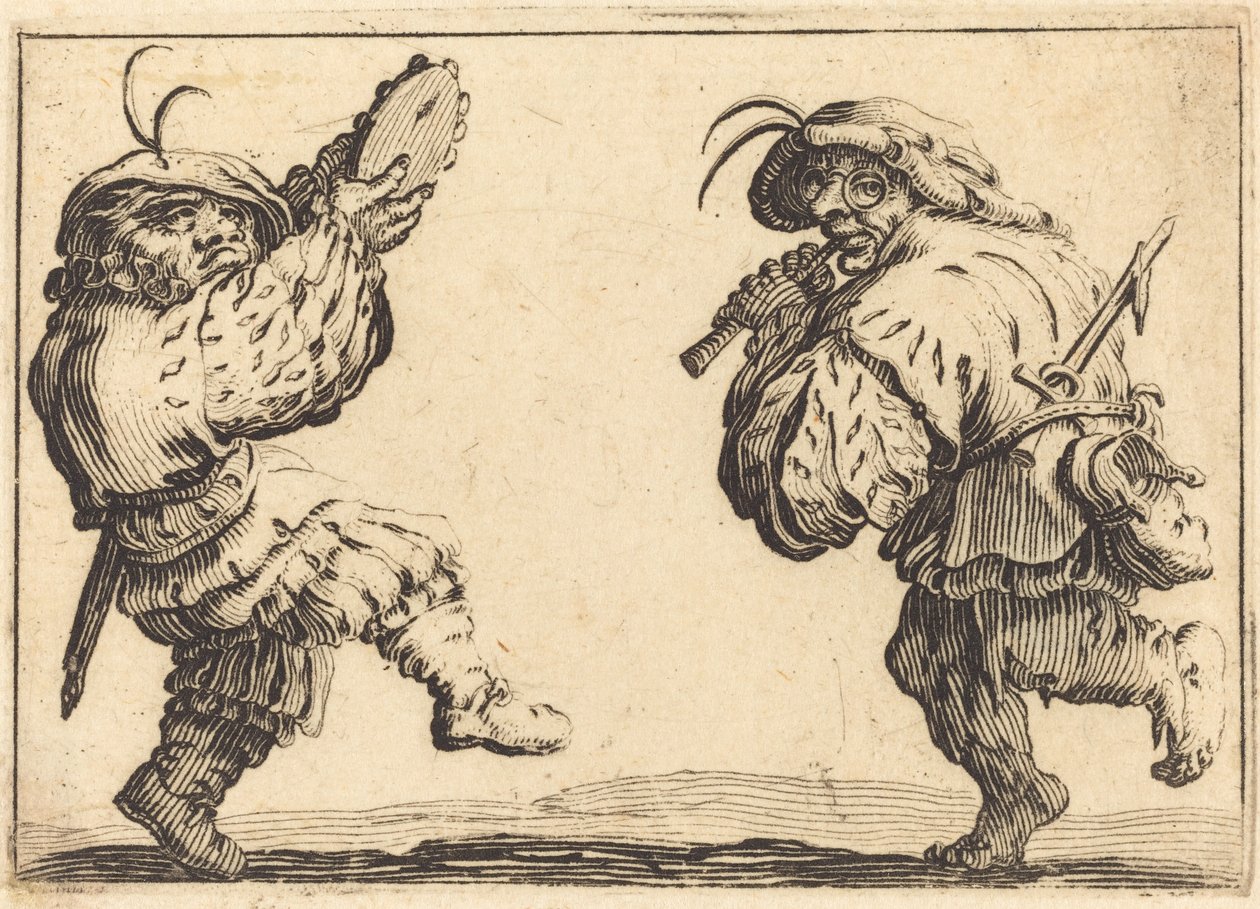 Dansere med fløjte og tamburin af Jacques Callot
