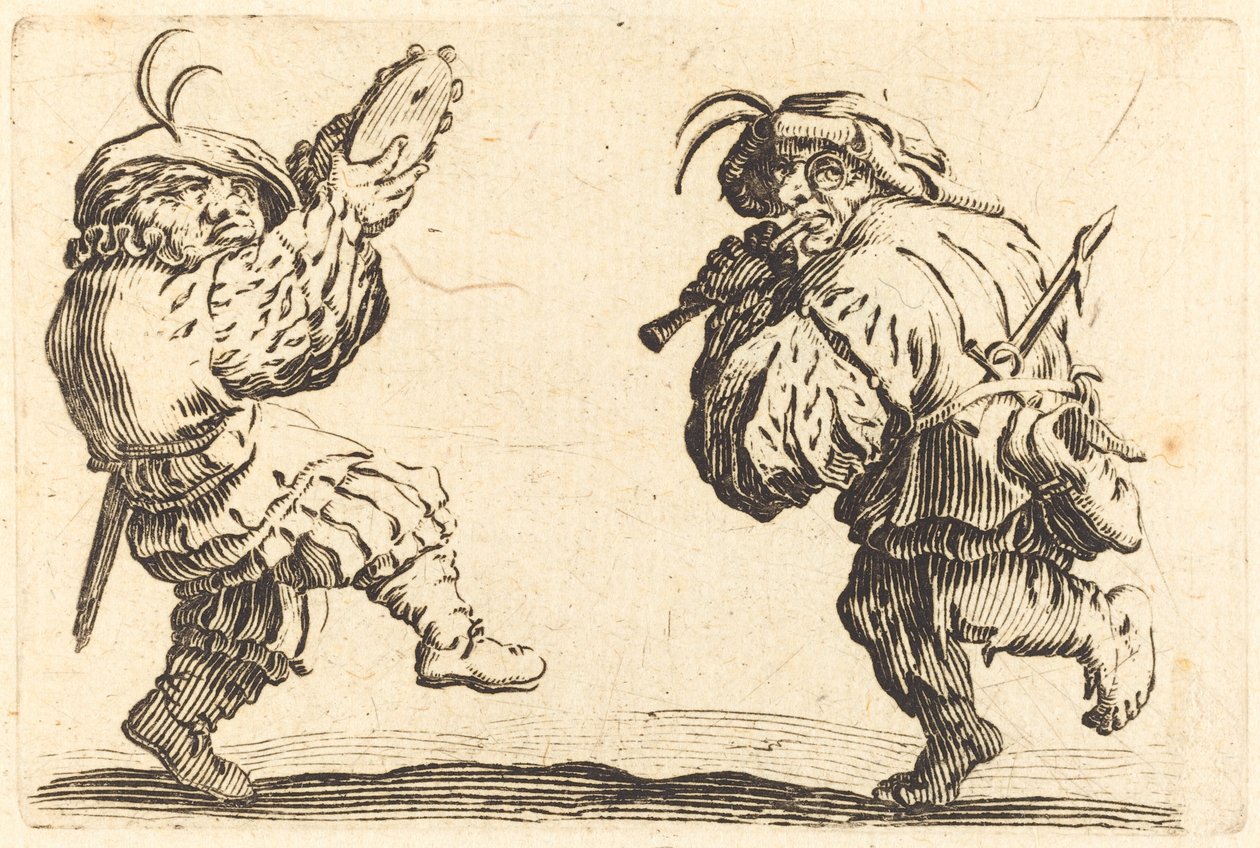 Dansere med fløjte og tamburin, ca. 1622. af Jacques Callot