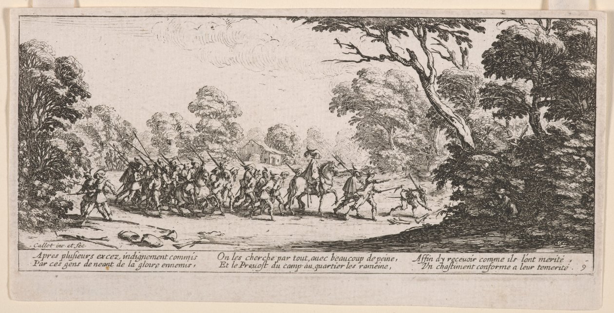 Discovery of the Malefactors, illustration fra The Large Miseries of War af Jacques Callot