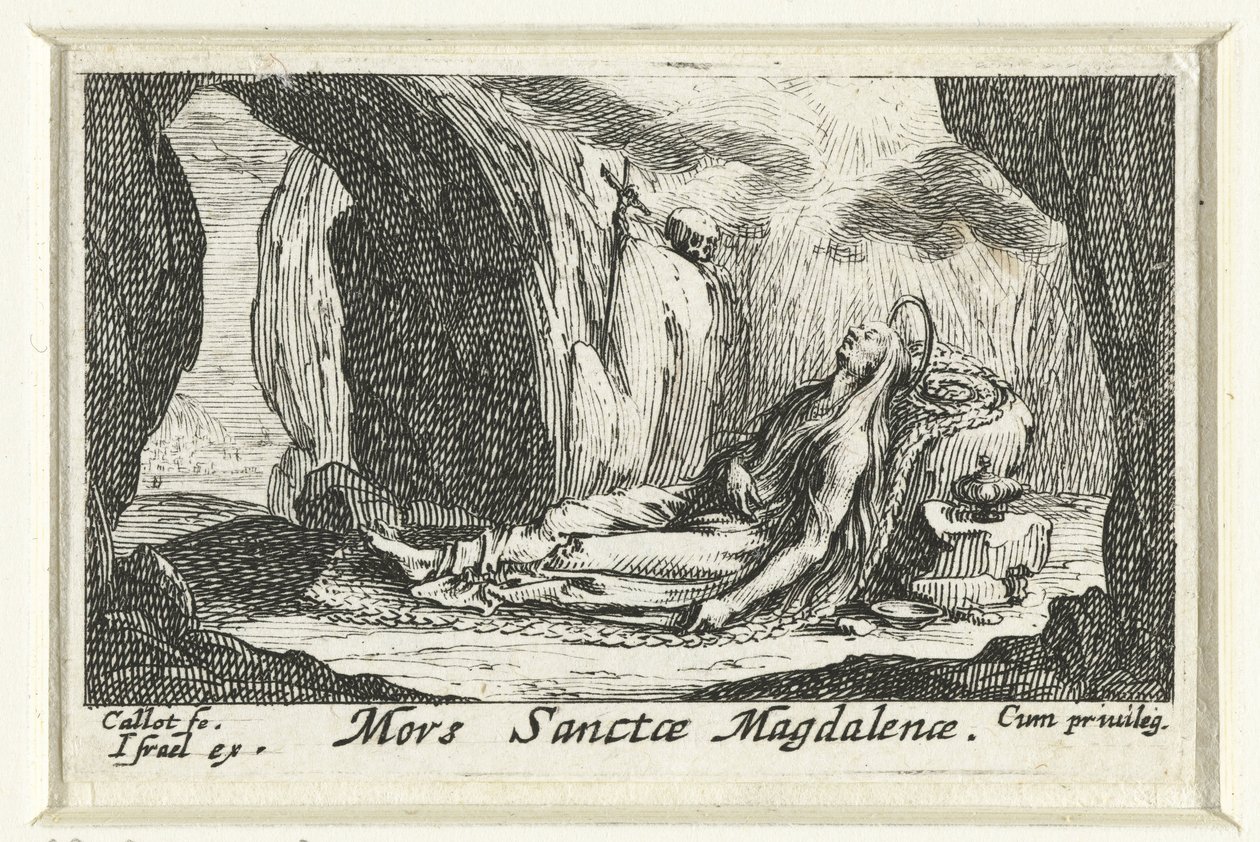 De dood af Mary Magdalene Sankt Magdalenes død (titel på objektet) De boetvaardige heiligen (serietitel) af Jacques Callot