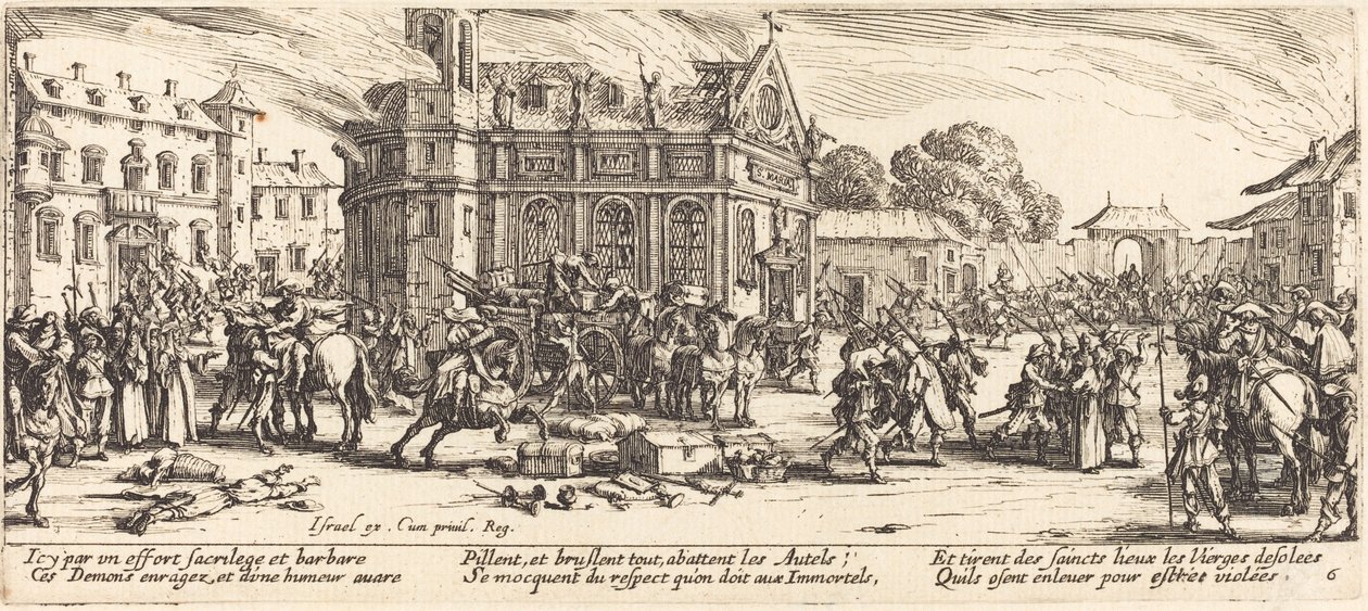 Ødelæggelse af et kloster, ca. 1633. af Jacques Callot
