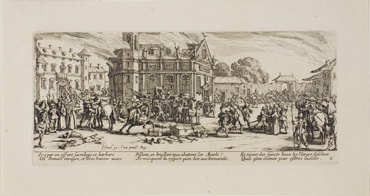 Ødelæggelse af et kloster, plade seks fra The Miseries of War af Jacques Callot