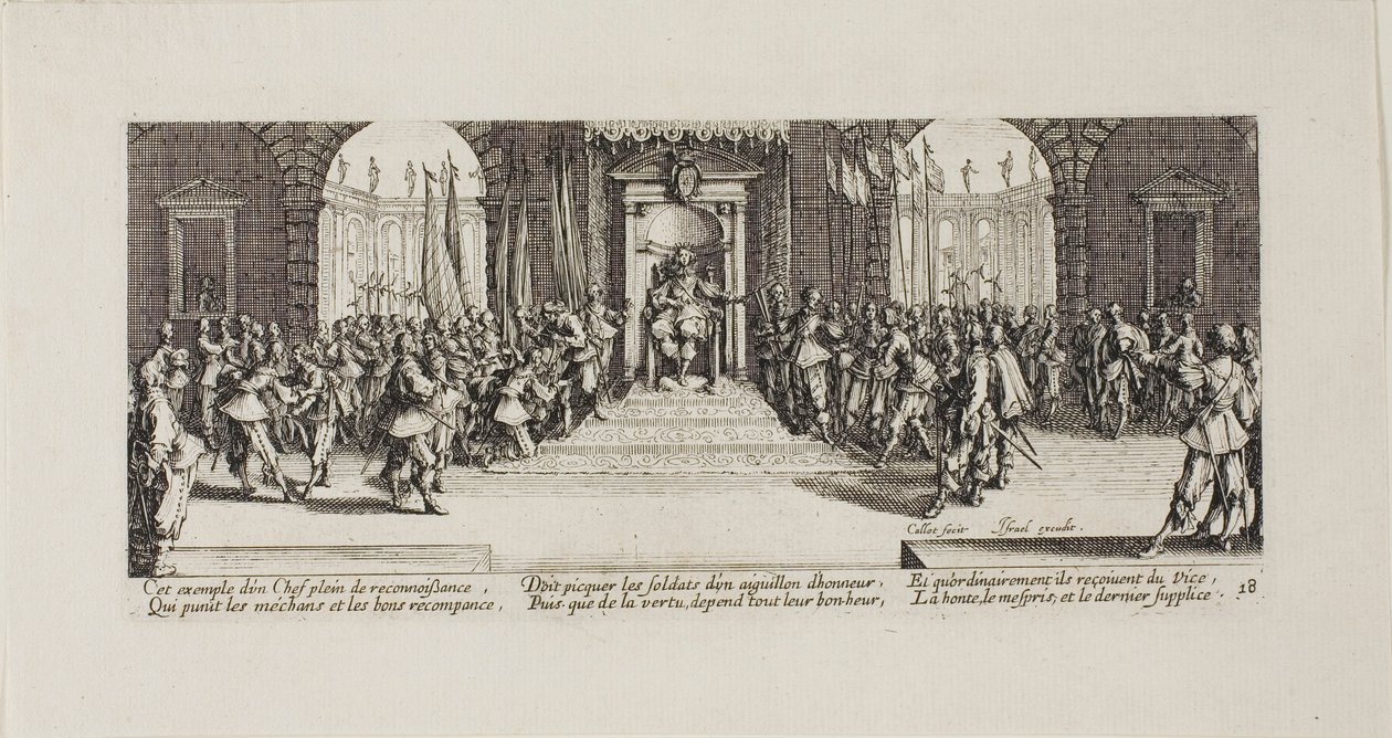 Fordeling af belønninger, plade atten fra The Miseries of War af Jacques Callot