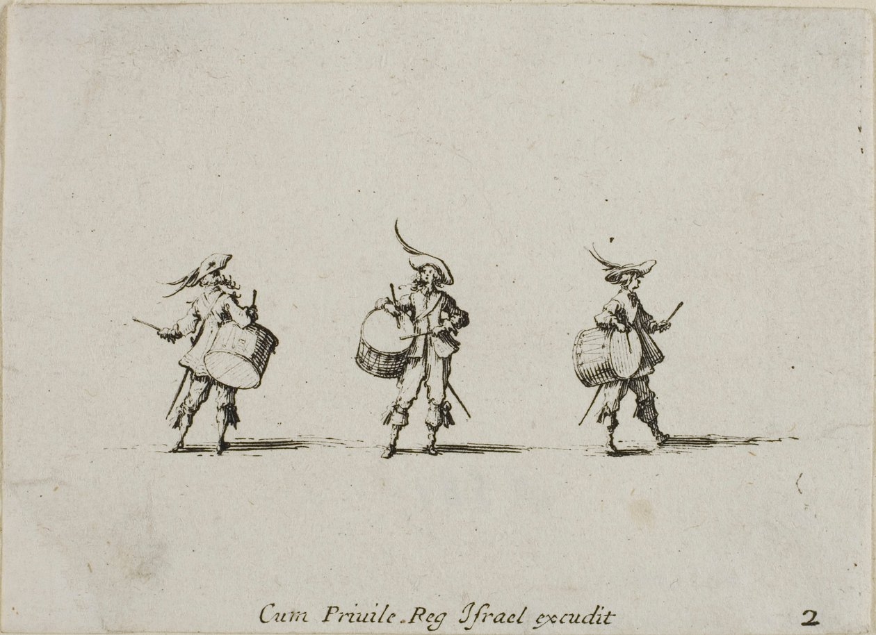 Bor med trommer, plade to fra The Military Exercises af Jacques Callot
