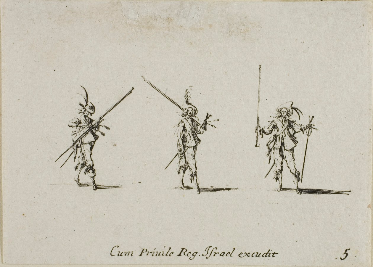 Bor med Tilted Pikes, plade fem fra The Military Exercises af Jacques Callot