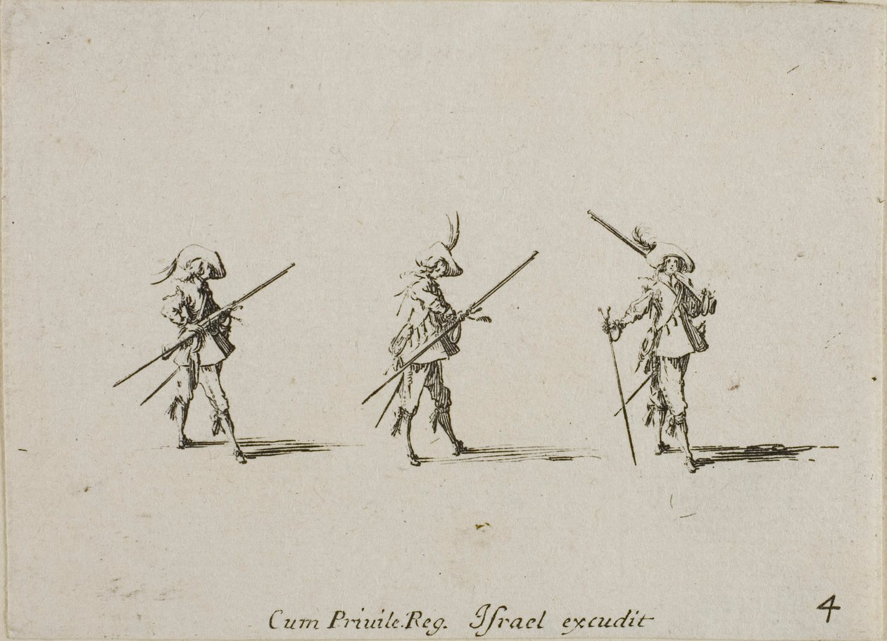 Bor med musket, plade fire fra The Military Exercises af Jacques Callot