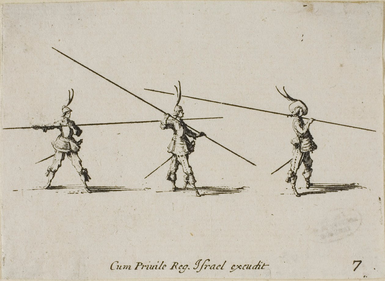 Bor med musket, plade syv fra The Military Exercises af Jacques Callot