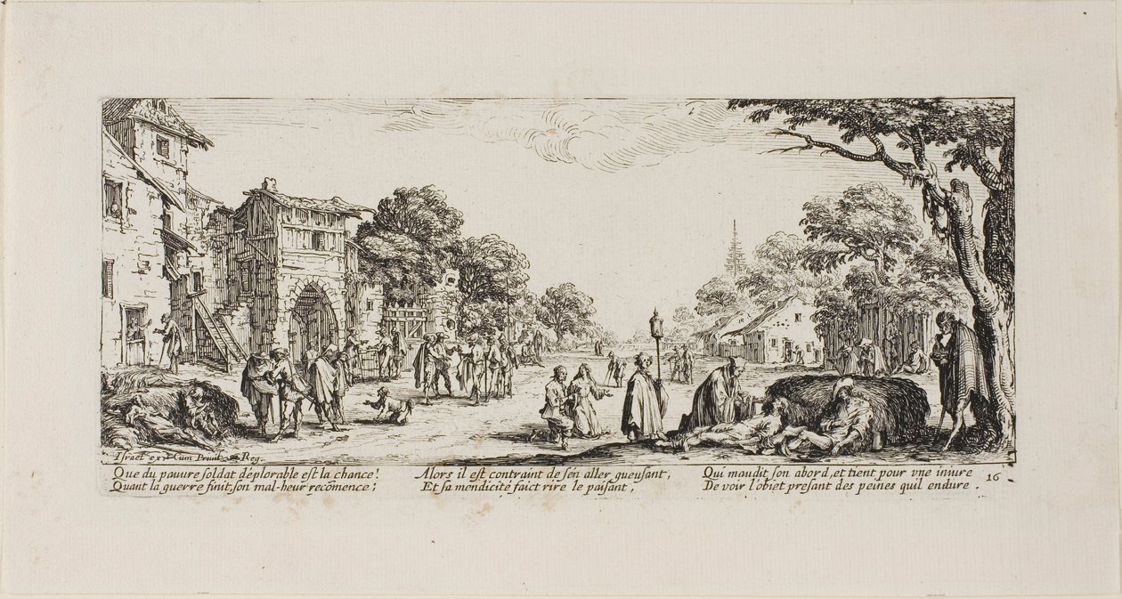 Dying Soldiers by the Roadside, plade seksten fra The Miseries of War af Jacques Callot