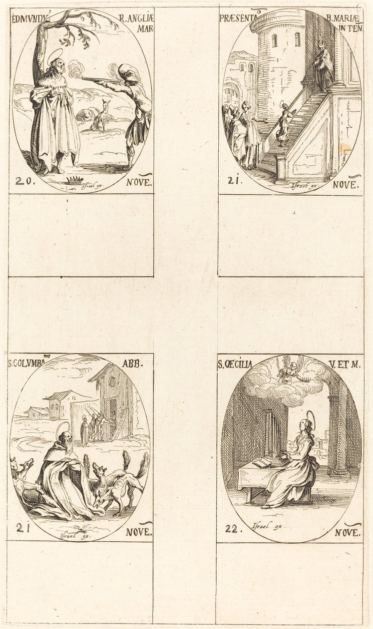 Edmund, Konge af England, Martyr, Præsentation af Jomfruen, St. Columba, St. Cecil. af Jacques Callot