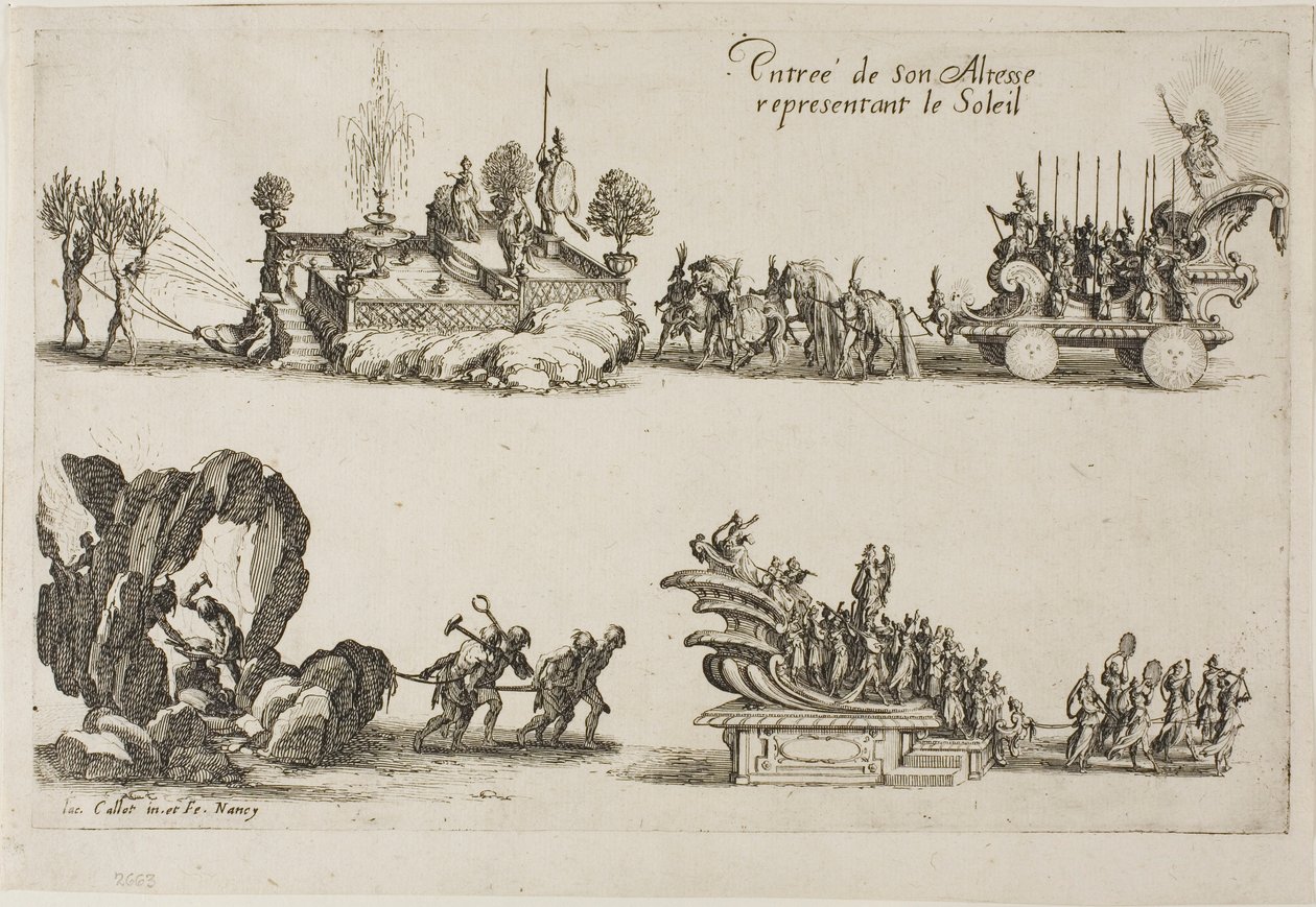 Indgang af Hans Højhed, Repræsenterer Solen, fra Kampen ved Barrieren af Jacques Callot