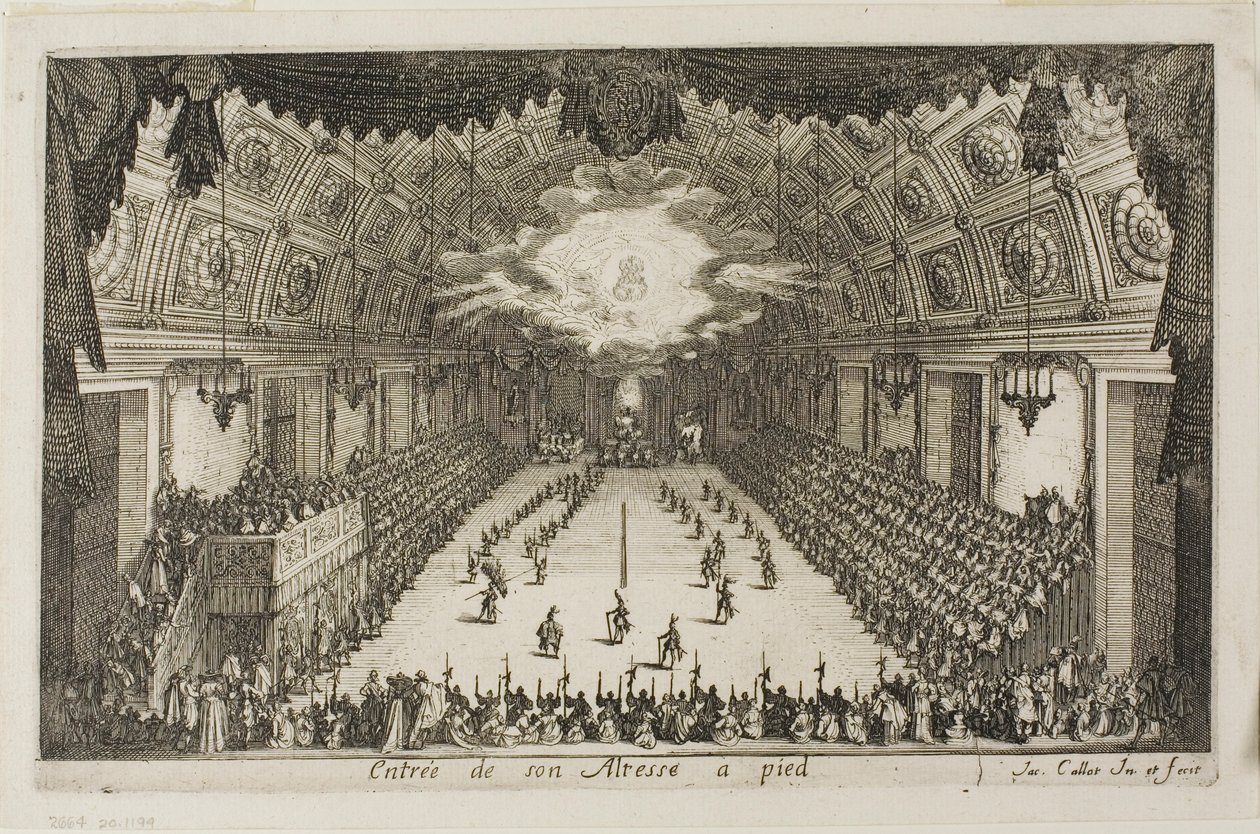 Hans Højhed til fods, fra The Combat at the Barrier af Jacques Callot