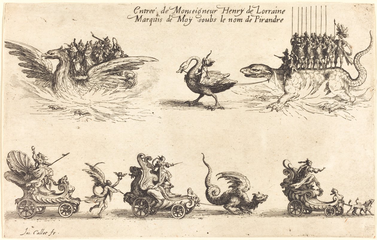 Indtræden af Monseigneur Henry de Lorraine, Marquis de Moy, under navnet Pirandre, 1627. af Jacques Callot
