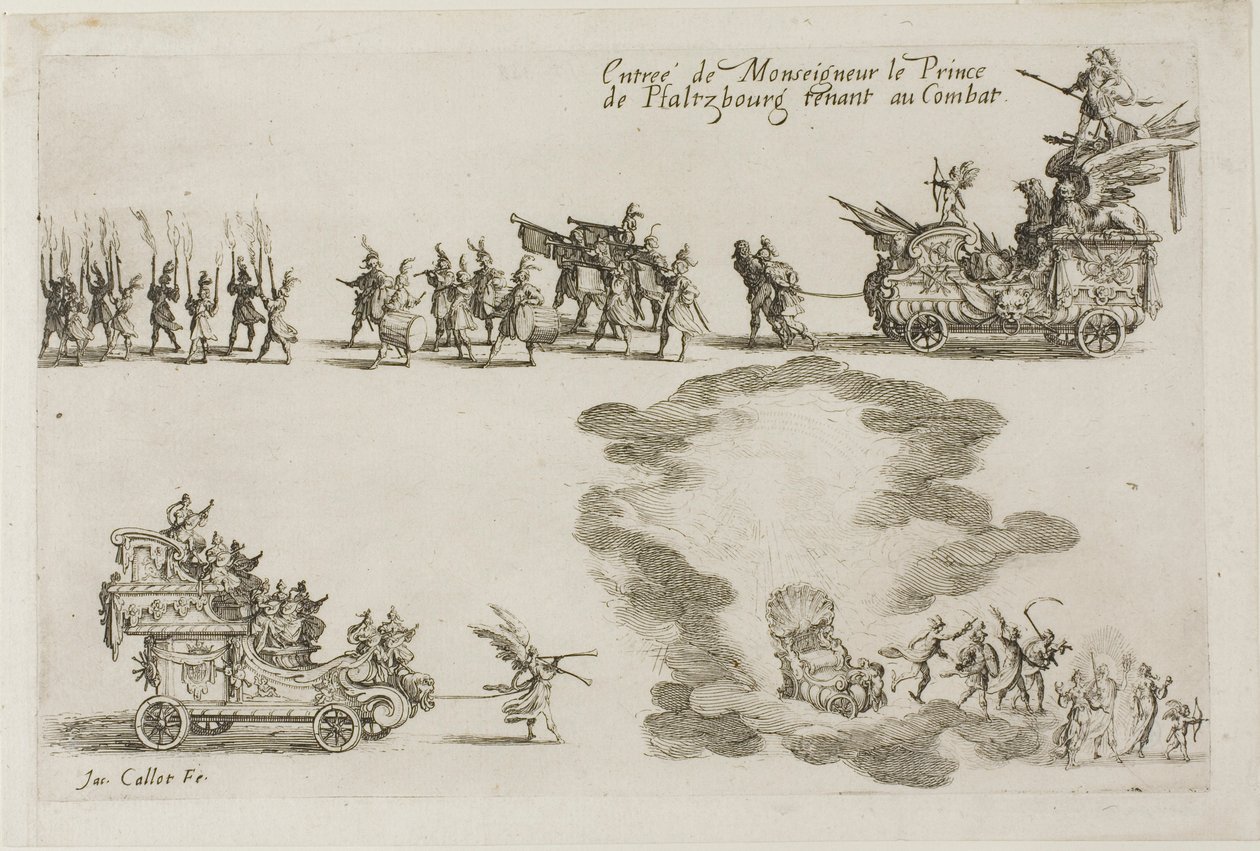 Indtræden af monseigneur prinsen af Phalsbourg, forsvarer i kampen, fra kampen ved barrieren af Jacques Callot