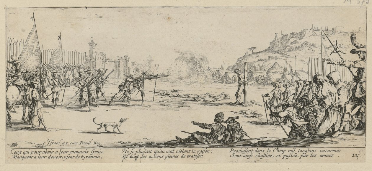 Skudepisode, side 12 i serien »Krigens rædsler« af Jacques Callot
