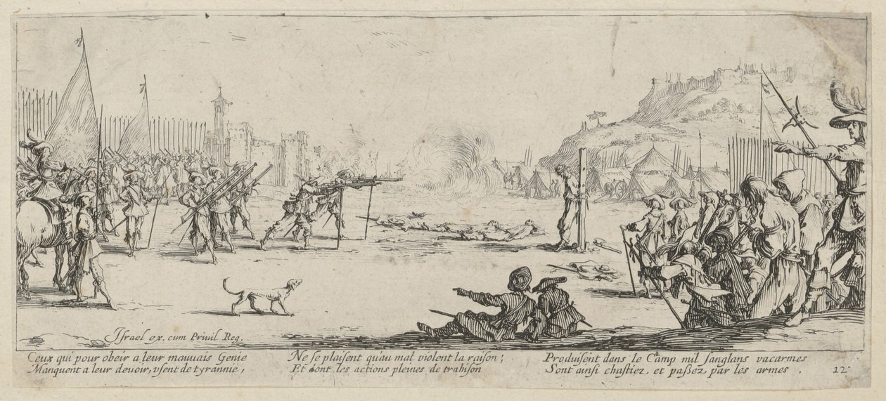 Skudepisode, side 12 i serien »Krigens rædsler« af Jacques Callot