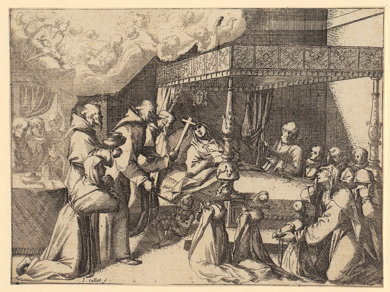 Erzhertuginde Margarethe ved audiens hos paven, side 5 i serien »Requiem for dronningen af Spanien« af Jacques Callot