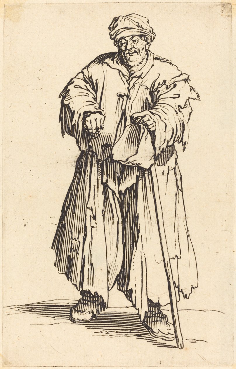 Fed tigger med nedslåede øjne, ca. 1622. af Jacques Callot