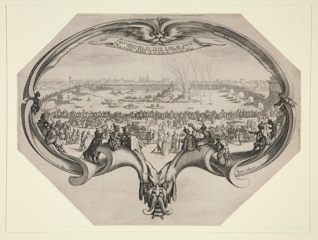 Festival for farverne og væverne i Firenze, 25. juli 1619 på Arno. af Jacques Callot