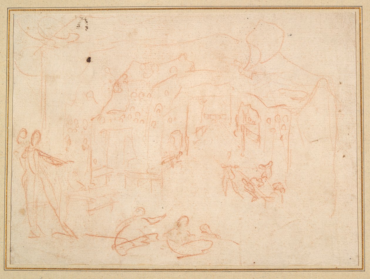Figurstudier (recto); Et scenesæt (verso) af Jacques Callot